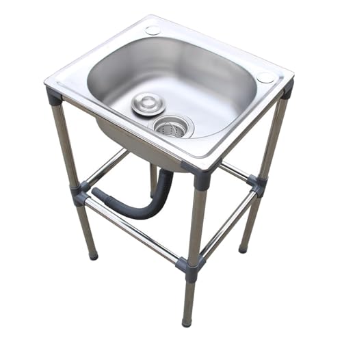 Lavello da cucina in acciaio inox, a vasca singola, autoportante, con foro di scarico e foro per rubinetto, per campeggio, garage e lavanderia