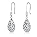 14K Italian White Gold 3D Puffed Filigree Check Drop Teardrop Fishhook Earrings