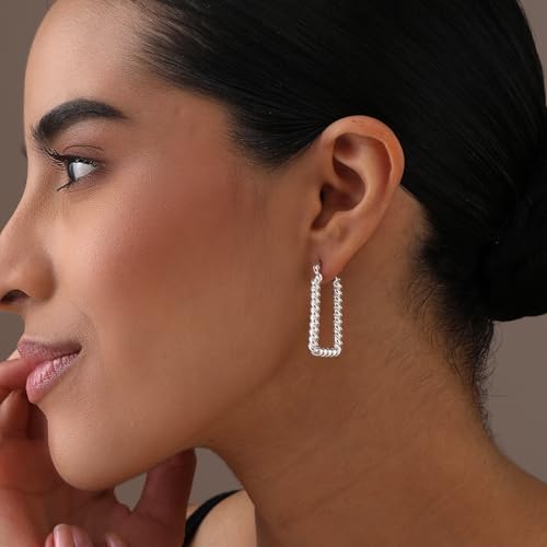LeCalla Sterling Silver Hoop Earrings for Women | Lightweight Silver Chunky Hoop Earrings | Handmade Electroform Hollow Italian Design Click-Top Earrings Hoop2