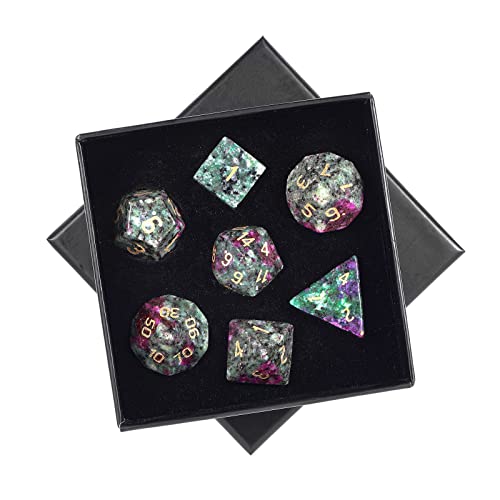 mookaitedecor 7 PCS Ruby in Fuchsite DND Dice Set for RPG MTG Table Games