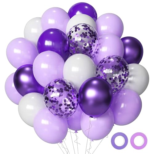 Aiwolf Purple Balloons Metallic Purple Balloon, 50 Pcs 12inch Lavender Purple Lilac Confetti Balloons Purple Metallic Balloons for Birthday Baby Shower Bridal Shower Wedding Party Decorations