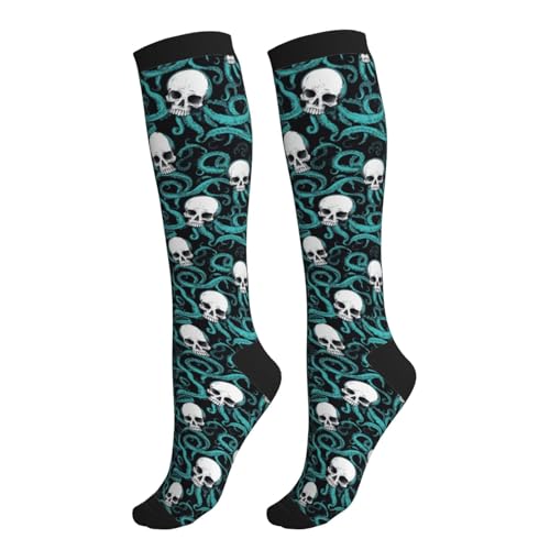 Guiteinyi Skull Compression Socks Women Men Knee High Stock for Running Work Support Nurses Travel