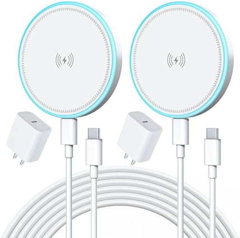 2 Pack 15W Magnetic Wireless Charger Fast Charging Pad with 20W Adapter and 6FT Cables for iPhone 17/16/15/14/13/12 Series/AirPods 3/2/Pro Apple Chargers for Travel/Office/Home