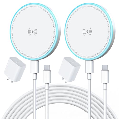 Image of 2 Pack 15W Magnetic Wireless Charger Fast Charging Pad with 20W Adapter and 6FT Cables for iPhone 17 /16 /15 /14 /13 /12 Series /AirPods 3 /2 /Pro Apple Chargers for Travel /Office /Home