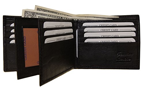 Men's SUN 1225 BK Leather Wallet Black Bifold Fixed Flip 3 Window Id Organza Gift Bag, Black, One Size4