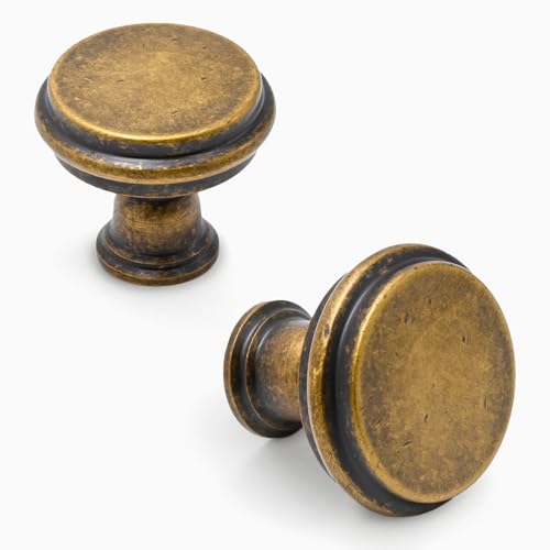 Asidrama 10 Pack Brushed Antique Brass Kitchen Cabinet Knobs Cabinet Hardware Zinc Knobs for Dresser Drawers