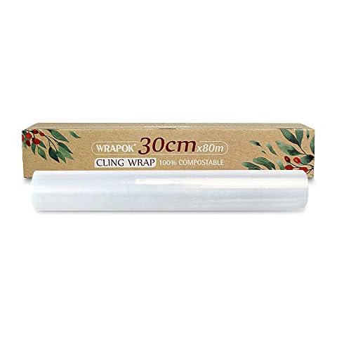 WRAPOK 100% Compostable Kitchen Cling Wrap Biodegradable Corn PLA Food Film Roll with Slide Cutter - 258 Square Feet Cover