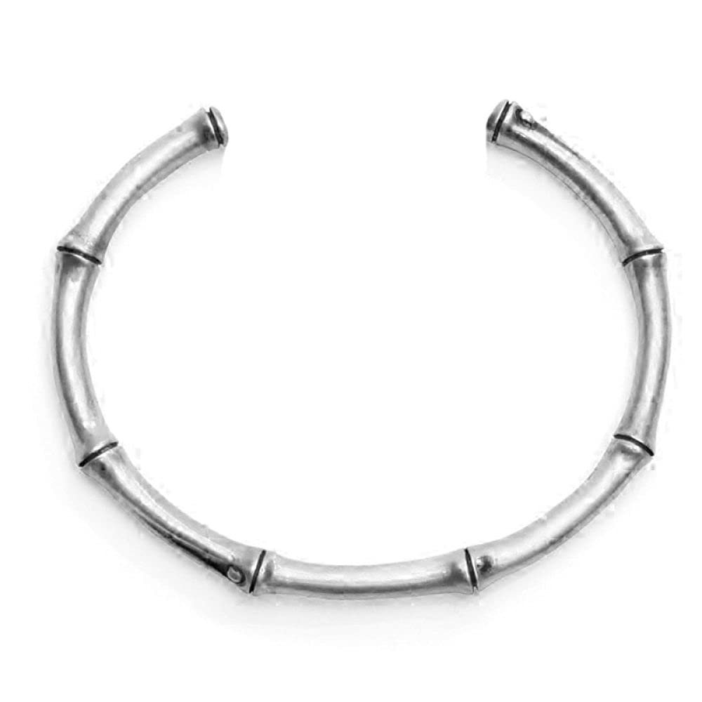 Brazalete abierto de plata de ley ajustable tipo bambú para mujer 5