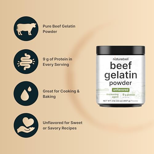 NatureBell Beef Gelatin Powder, 2 lb – Unflavored Bovine Gelatin – Natural Thickening Agent for Cooking, Baking, Gummies & Desserts – 9g Protein Per Serving – Gluten, Soy & Dairy Free - Thumbnail 4