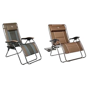 TIMBER RIDGE Outdoor Reclining Patio Padded with Adjustable Headrest and Cup Holder, Brown & Full Padded Patio Lounger with Side Table 33”Wide Reclining Lawn Chair, Brown