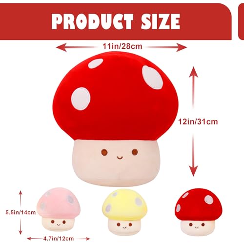 Image of WeBingo Mushroom Plush Pillow 4PK, 12 in Mushroom Decor Stuffed Animal Toy | Giant Soft Stuffy for Girl Boy Adult Birthday Christmas Valentine's Day Gifts