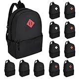 Runpig 12 Pack Backpacks in Bulk,17-inch Lightweight Bookbags for Elementary,Middle,and High School Students,Bulk Backpacks for Kids,Boys,Girls,Classroom,Travel,Gym Supplies (Black)
