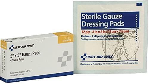 First Aid Only 3-001 Gauze Pad, 3 Length x 3 Width (Box of 4)