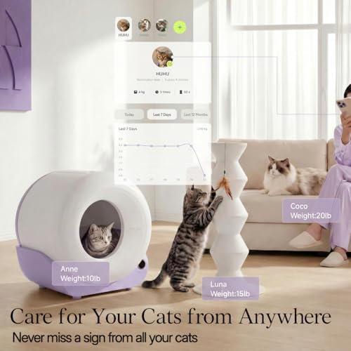 Image of Furrytail Automatic Litter Box Self Cleaning, Kitty Litter Box, Smart Safety Sensors, Advanced Odor & Leak Control, Large Capacity for Multi Cat Homes, with App Control & 40 Trash Bags, Lilac