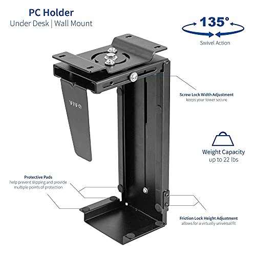 Soporte ajustable para PC bajo escritorio y pared VIVO, soporte para torre de computadora con giro de 135 grados y funda organizadora de cables y privacidad de 60 pulgadas miniatura 5