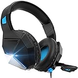Gaming Headset, Gaming Headphones with Microphone,for PS4,PS5, PC, Xbox One,Switch -Headset with Microphone,Noise Cancelling,LED,Soft Earmuffs,Surround Sound, Kids Headphones (Blue)