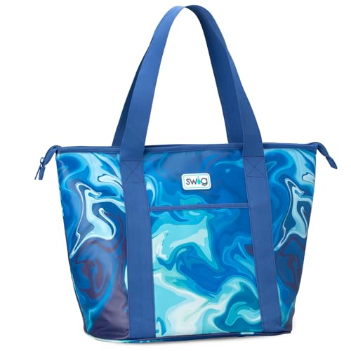 Swig Life Zippi Cooler, Insulated Cooler Bag, Collapsible Soft Tote Bag with Zipper, Large Insulated Tote, Waterproof Beach Coolers for Drinks, BPA Free Food Safe Travel Coolers (Blue Lagoon)