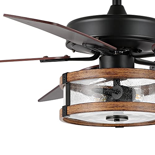 JONATHAN Y 52" Black/Brown 2-Light Iron and Wood LED Ceiling Fan, Remote and App Control, Seeded Glass Shade, Rustic Industrial Farmhouse, LED Bulbs Included JYL9611A by JONATHAN Y - Image 8