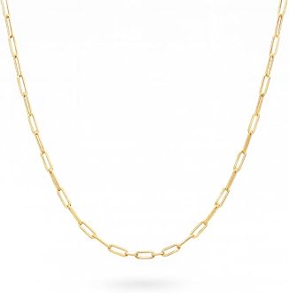 14k Gold 1.5mm, 2mm 3.5mm Solid Chain Paper Clip Link Necklace 14" 16" 18" 20" 22" 24" - Spring Clasp with Stamp - Made in Italy - Unisex Adults, Women, Men Gift (100% Authentic Solid 14K Gold)