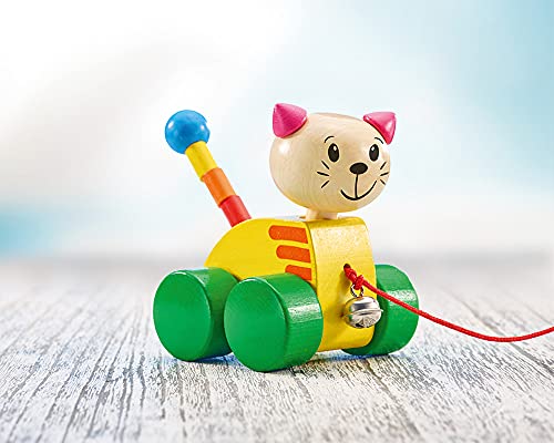 Selecta 62035 Tinka, Nachzieh Katze, Schiebe-und Nachziehspielzeug aus Holz, 12 cm