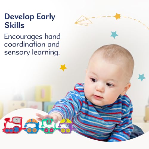 Image of Chicco 123 Train | Rattle for 3 to 18 months|Easy-Grip Baby Toy with Soft Teething Paws & Rattling Sound| Soothes Gums & Stimulates Senses | Paint-free