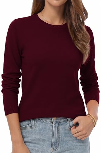 Image of QUALFORT Women's Sweaters Long Sleeve Soft Lightweight Basic Knitted Pullover Sweater