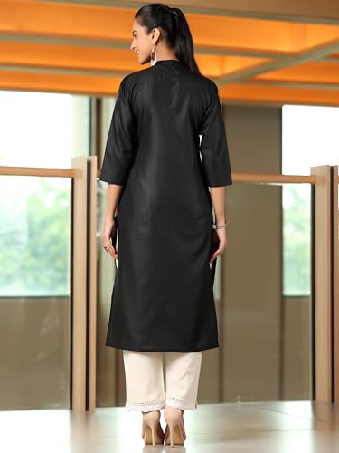Image of Libas Womens Solid Cotton Blend Straight Kurta for Women