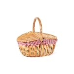 Wickerfield Vintage-Style Wicker Picnic Basket with Handle, Double-Lid Woven Picnic Hamper with Removable Liner, Wicker Woven Shopping Garden Harvest Veg Picking Basket
