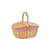 Wickerfield Vintage-Style Wicker Picnic Basket with Handle, Double-Lid Woven Picnic Hamper with Removable Liner, Wicker Woven Shopping Garden Harvest Veg Picking Basket