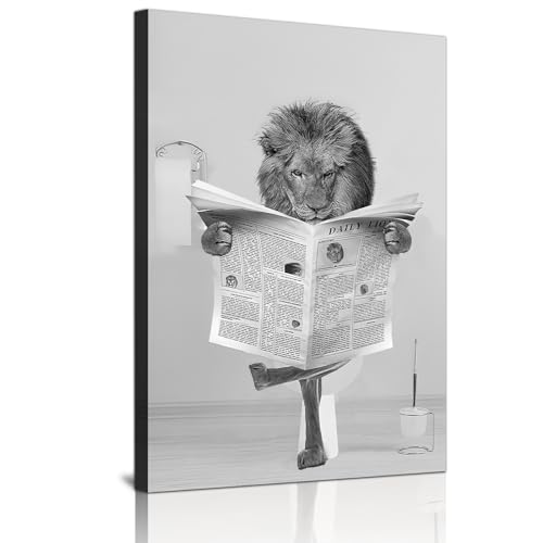 Stampe Artistiche da Parete in Tela per Bagno - Set di Immagini Divertenti con Elefante, Zebra, Pinguino, Giraffa, Leone nella Vasca - Senza Cornice (20 x 30 cm x 1)