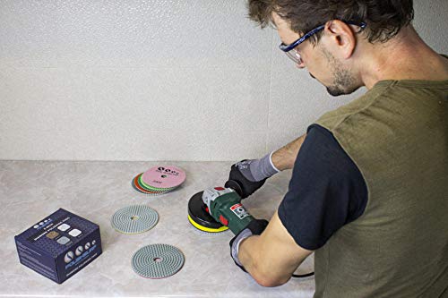 POLISHSURF Diamond Polishing Pads 5 Inch Wet Dry Set 8 Pieces for Marble Quartz Stone Countertop Granite Concrete Polishing