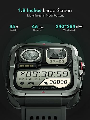 SKG R8 Smartwatch for Men and Women (Answer/Make Calls), Military Style 1.8 Smartwatch for Android & iPhone with Alexa, IP68 Waterproof, Fitness Tracker with Heart Rate/SpO2/Sleep Monitoring