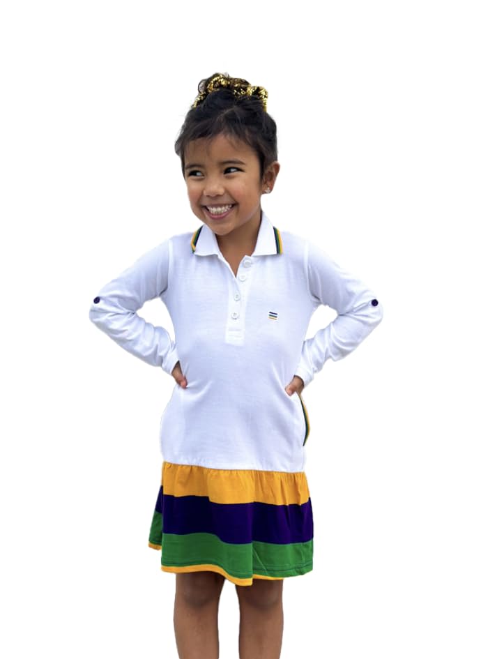 White Mardi Gras Stripe Youth Dress
