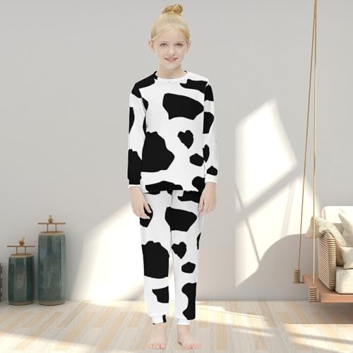 Black And White Cow PrintGirls Pajamas, Long-sleeved Casual Pajamas And Home Clothes7-9Y（120cm）3