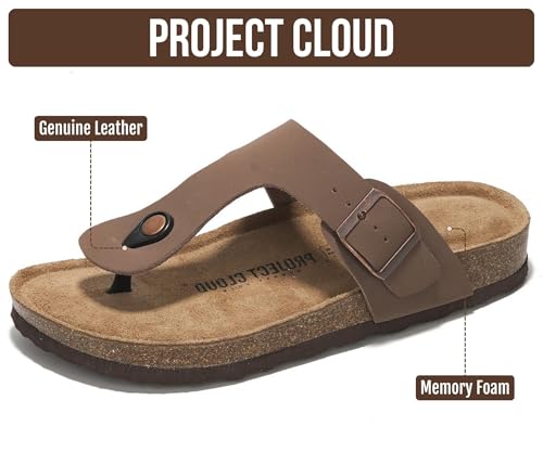 Image of Project Cloud Womens Sandals 100% Genuine Leather Thong Sandals for Women - Memory Foam Insole Women Sandals - Non-Slip Flip Flops for Women - Lightweight Sandals Women Footwear 2026