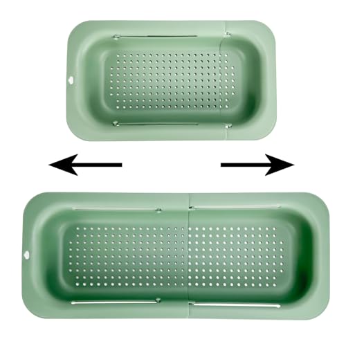 Colador para colgar sobre el fregadero, cesta para lavar verduras y frutas, escurrir pasta cocida y platos secos, extensible, esencial de cocina, color verde oscuro