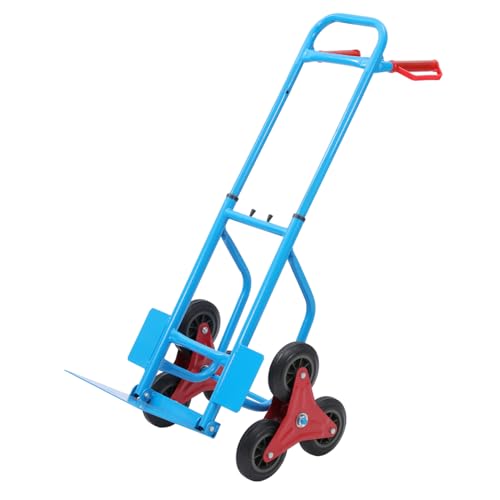 KATSU Stair Climbing Trolley Foldable Hand Truck Cart 200kg 440lbs Load Capacity Heavy Duty Steel with 6-Wheels and Height Adjustable Telescopic Handle, for Cargo Parcel Warehouse Delivery