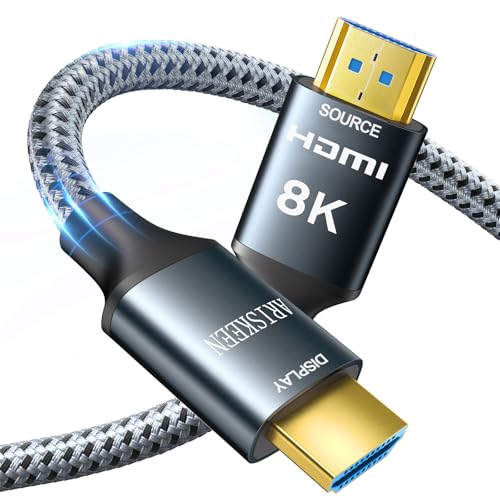ARISKEEN 8K HDMI Cable 60FT 48Gbps High Speed Fiber Optic HDMI 2.1 Cable 8K 60Hz 4K 120Hz Support for HDR 10 HDCP 2.2 2.3 Unidirectional Braided HDMI Cord Compatible with Laptop/HDTV - 60 Feet
