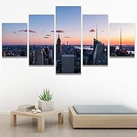 SIGNWIN 5 Panel Canvas Wall Art Cityscape Sunset for Home Decorations Ready to Hang - 60