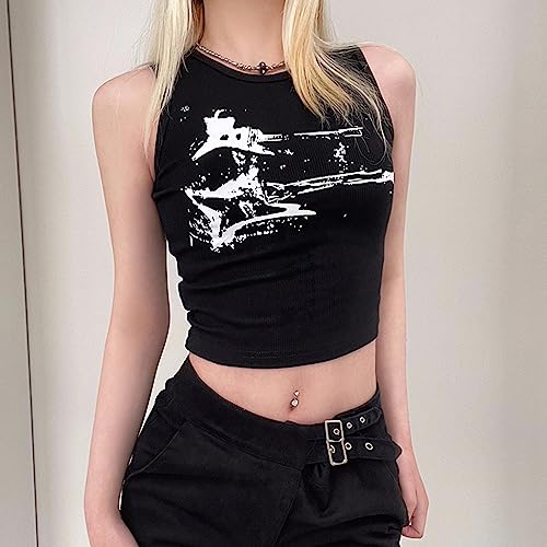 Punk Gothic Camisole Ladies Butterfly Hollow Print Strapless Vest Harajuku Dark Streetwear Sexy Black Vest Girl4
