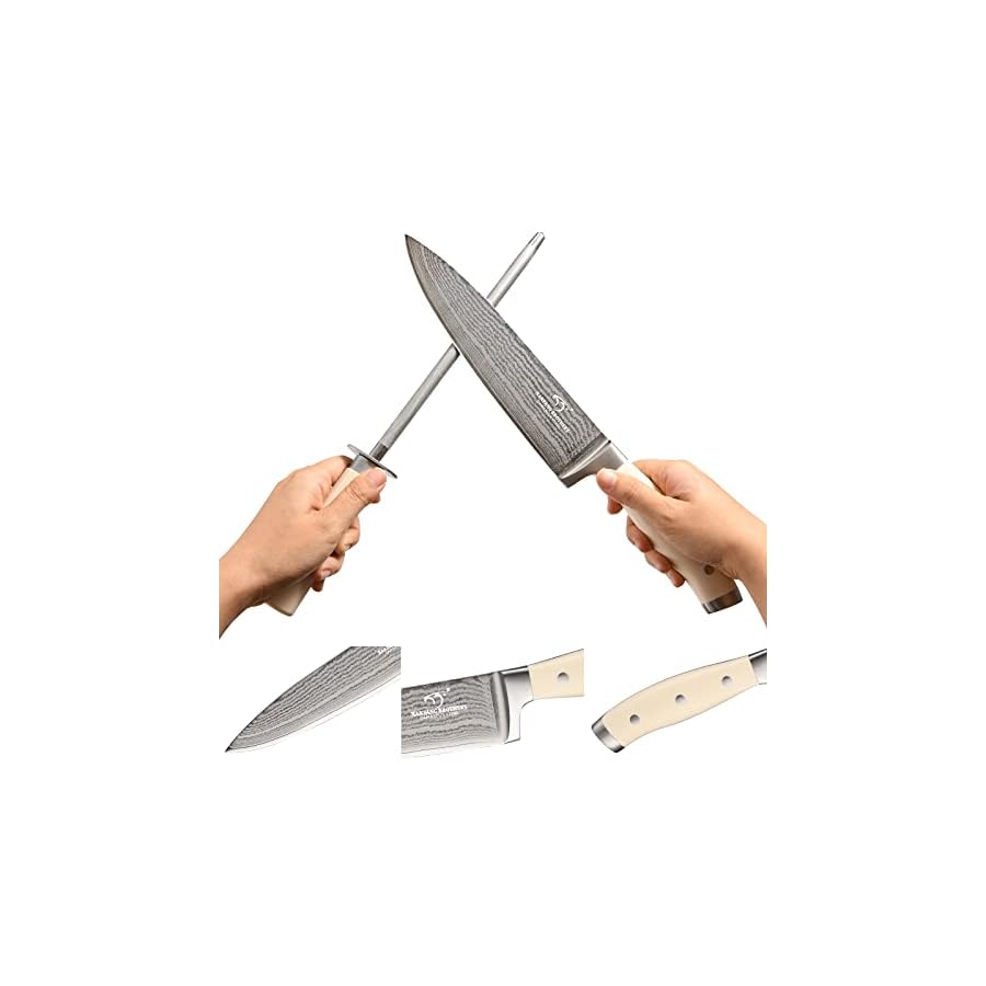 Knife Set, 14 Pieces Damascus Kitchen Knife Set with Block, ABS Ergonomic Handle for Chef Knife Set, Knife Sharpener and Kitchen Shears, Knife Block Set for Chopping, Slicing & Cutting