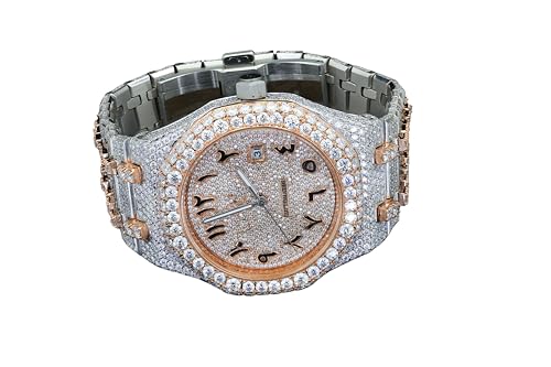 HimDrip Lab. Moissanite Watch for Men Personalized Watch Automatic Movement with Custom Engraving on Back 17Ct VVS D Moissanite Passing Diamond Testing GRA Certified