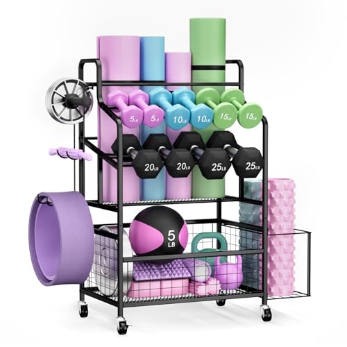 HavenlyYouth Dumbbell Rack Holds Yoga mat, Weight Rack Storage for Home Gym, Workout Equipment...