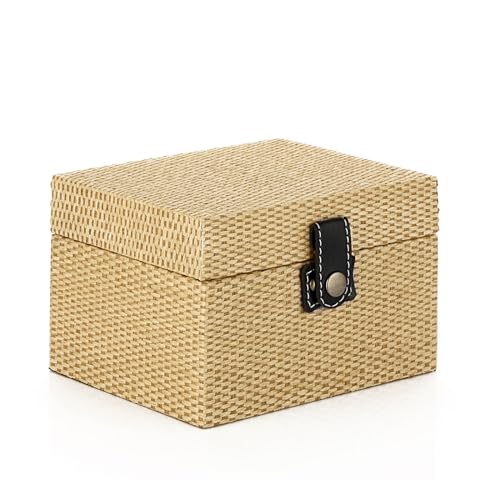 Hipiwe Square Jewelry Box Treasure Chest Storage Wooden Decorative Trinket Jewelry Box with Clasp Memento Case Box Keepsake Jewelry Organizer Box Gift for Women Men,Khaki, Medium, USSN202403DLJ