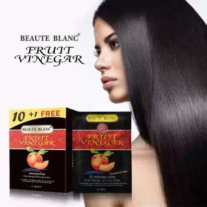 Image of BEAUTE BLANC Fruit Vinegar Hair Gel Color Dye for Men & Women- 30ml x 11 (10 + 1 Free Pouch), BLACK