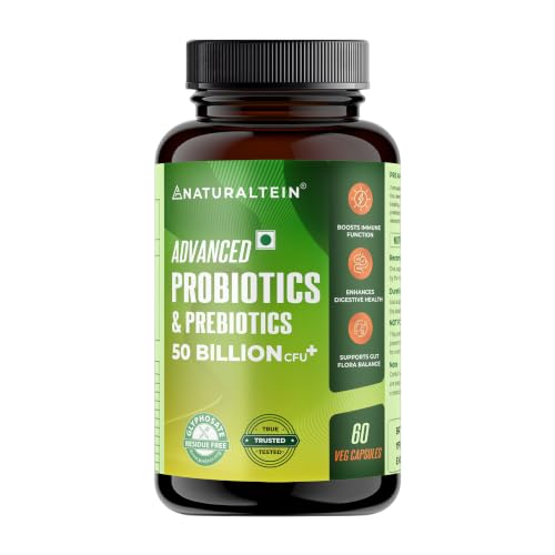 Image of NATURALTEIN Advanced Probiotics & Prebiotics 50 Billion CFU | 9-Strain Gut Health Formula for Digestion, Immunity & Nutrient Absorption | 60 Veg Capsules