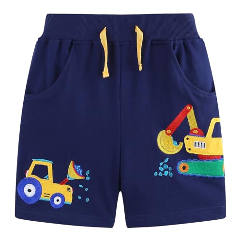JinBei Short Enfant Garçon Été Coton Bermudas Courts avec 2 Poches, 6-7 Ans