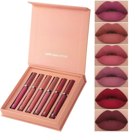 Lip Gloss Lipstick Set of 6 Pcs | Waterproof & Sumdge Proof – Long lasting Liquid Matte Velvet Shade Lip Gloss Lipstick | Lightweight Nude shade Lipsticks – Makeup Combo Set for Women
