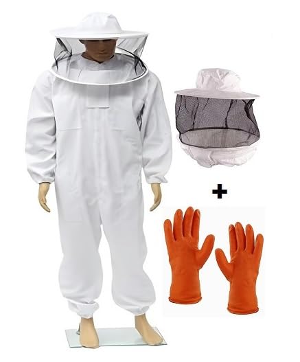 Beekeeper Suit - Premium Protective Gear for Ultimate Honey Bee Protection - Full Coverage Dress With Rubber Gloves - Free Size