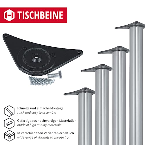 Gedotec Möbelfüße 4X Edelstahl Optik | Ø 60 mm | Tischfüße Höhenverstellbar Höhe 710 mm + 30 mm inkl. Befestigungsmaterial | Tischbeine Metall | Sockelfüße Bodenschoner aus Kunststoff | für Möbel